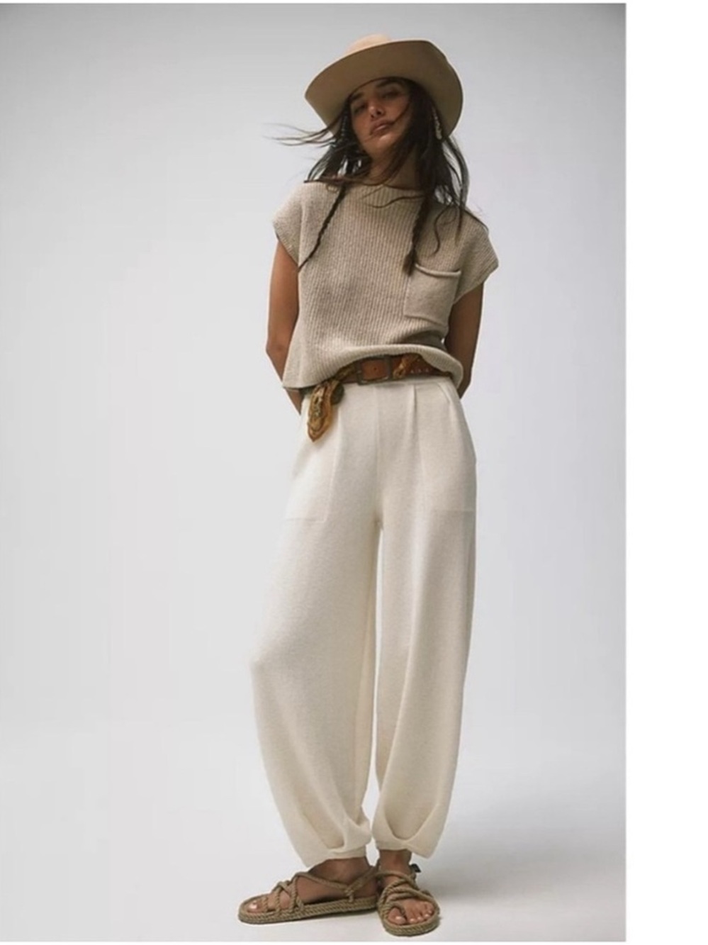FREE PEOPLE BEACH Freya Knit Pants – Balloon Tapered Wide Leg | XS